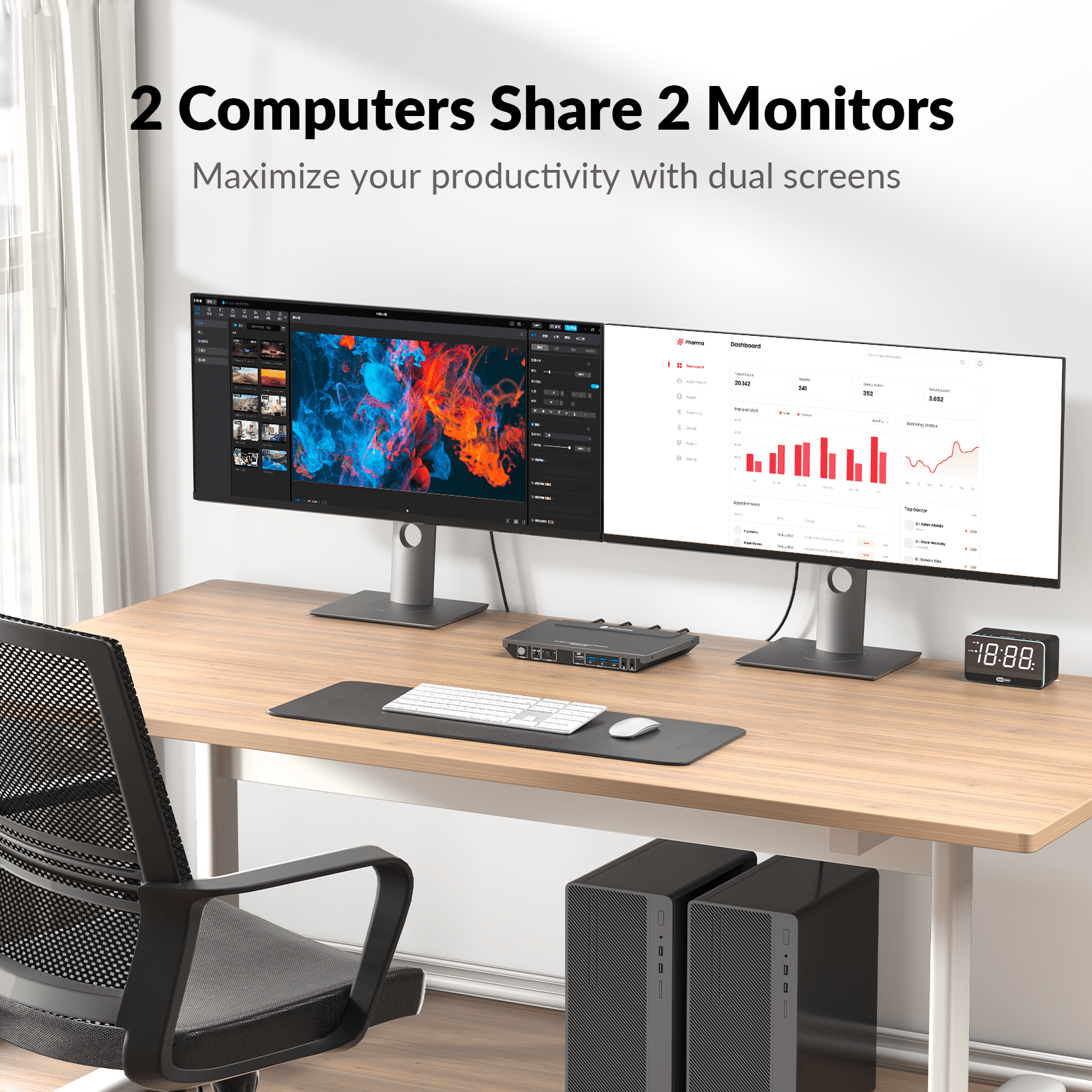 AV Access 2x1 4K Dual Monitor KVM Switch w/HDMI
