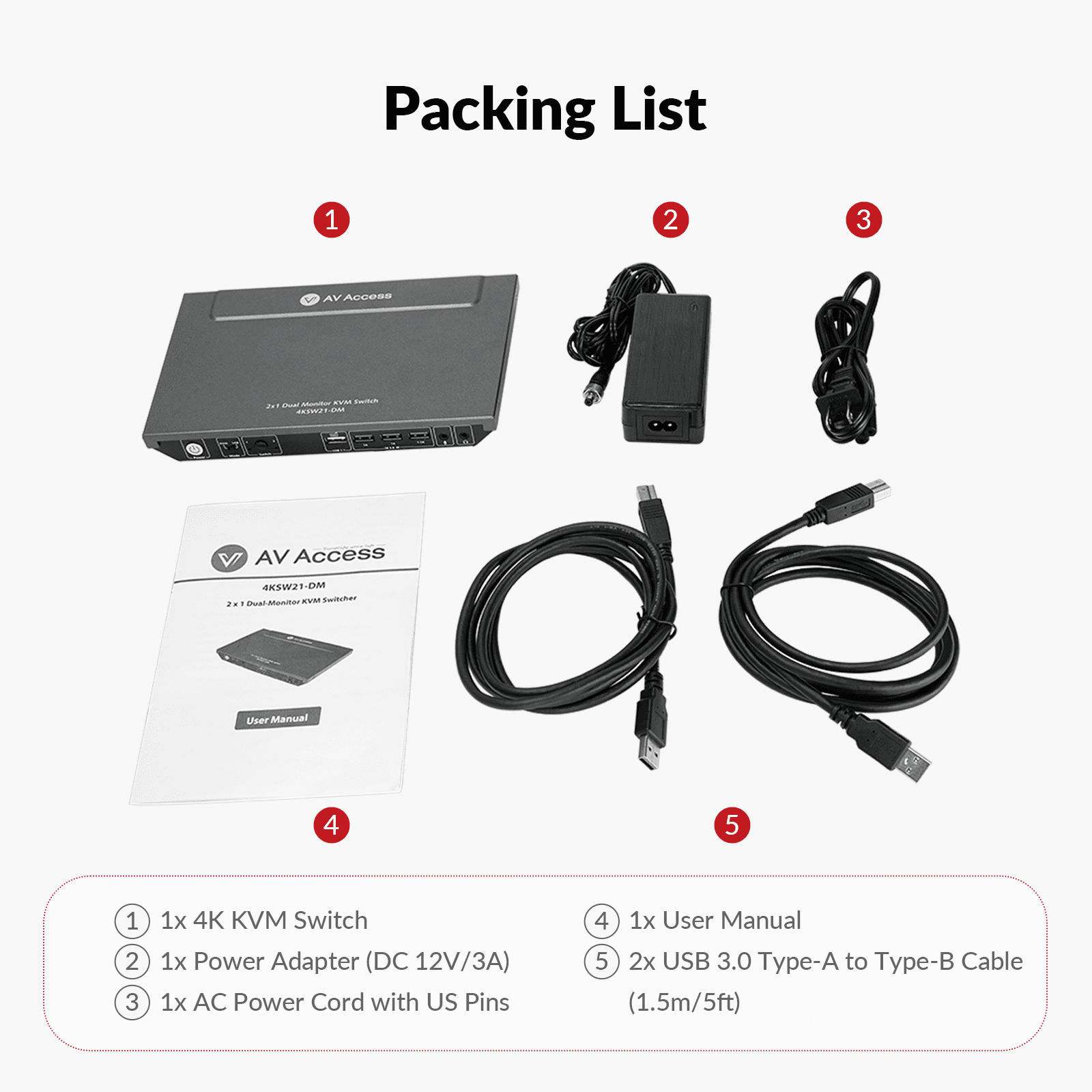 AV Access 2x1 4K Dual Monitor KVM Switch w/HDMI