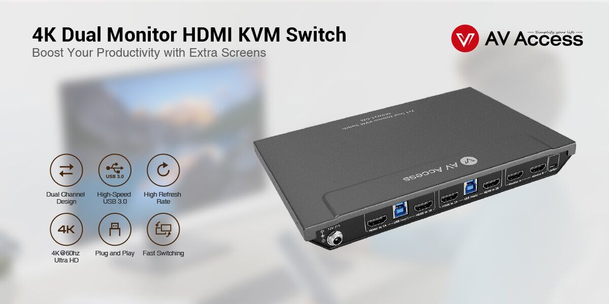 AV Access 2x1 4K Dual Monitor KVM Switch w/ HDMI